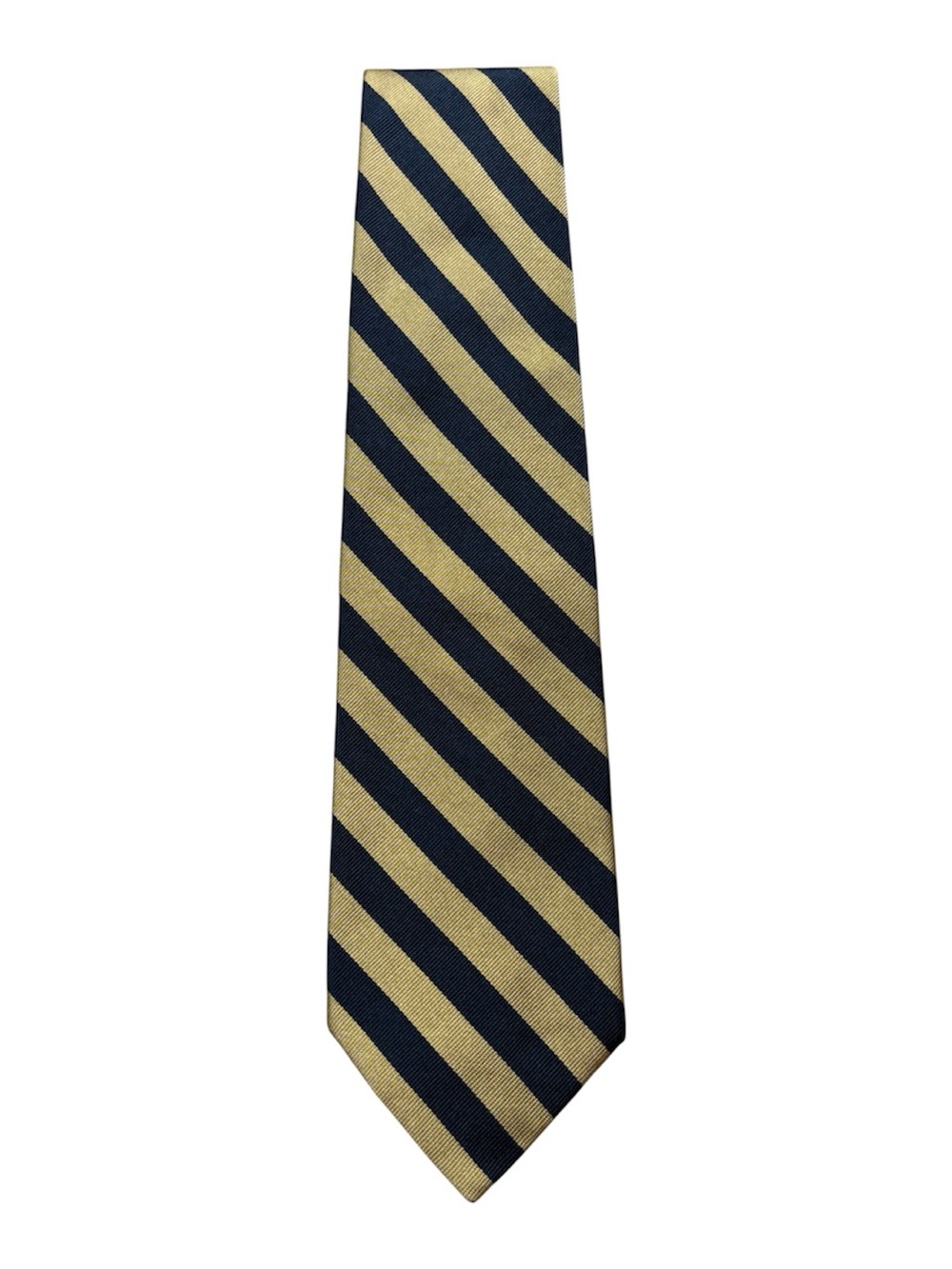 Brooks Brothers Makers Men's Navy Blue Yellow Diagonal Stripes 100% Silk Tie
